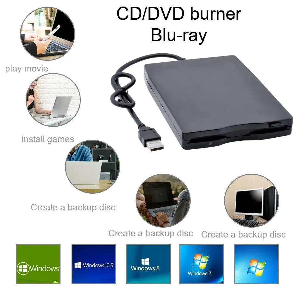 แล็ปท็อปไดรฟ์ดิสเก็ตต์ภายนอกแบบพกพา USB 2.0 ฟล็อปปี้ดิสก์ไดร์เวอร์ถ่ายโอนข้อมูลสูงสําหรับหน้าต่างหน้าต่าง (สีดํา)