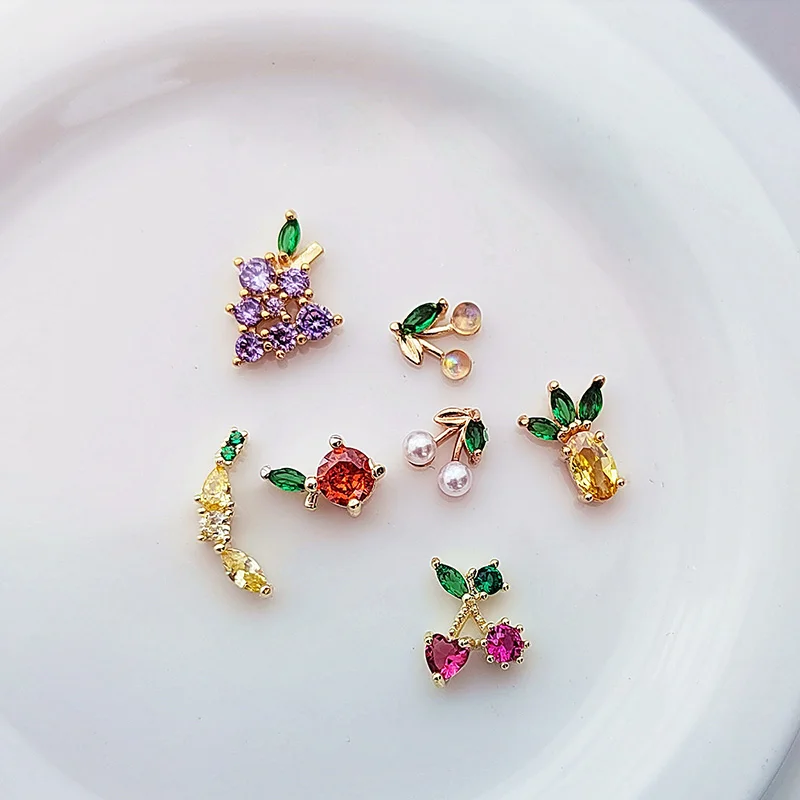 

10pcs Mixed AS Picture Summer Fruit Shaped Zircon Diamonds - Cute Grape Peach Cherry Shapes Nail Jewelry Accessories