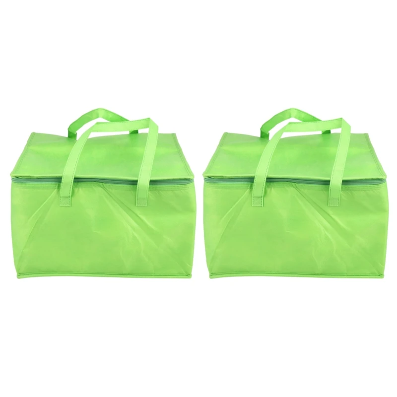 NEW-2X Foldable Large Cooler Bag Portable Food Cake Insulated Bag Aluminum Foil Thermal Box Green