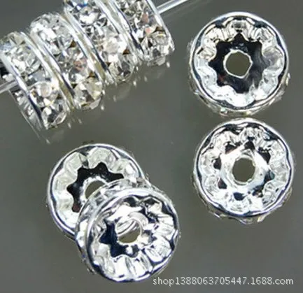 100Pcs/Lot 4/6/8/10/12mm Metal Rhinestone Crystal Rondelles Bead Loose Spacer Beads for DIY Jewelry Making Bracelet Accessories