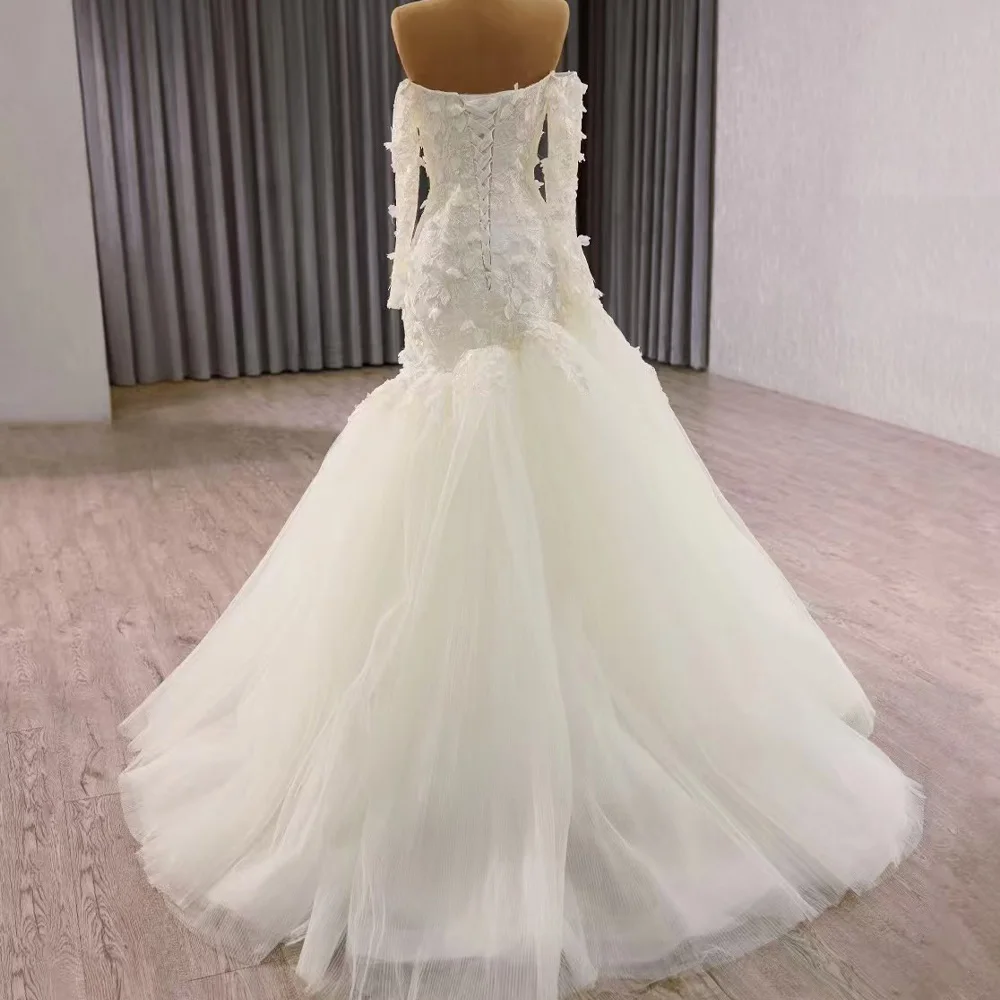 Vestido De Novia sin tirantes estilo princesa con mangas largas con cordones en la espalda apliques bordados 2026 Vestidos largos De Novia