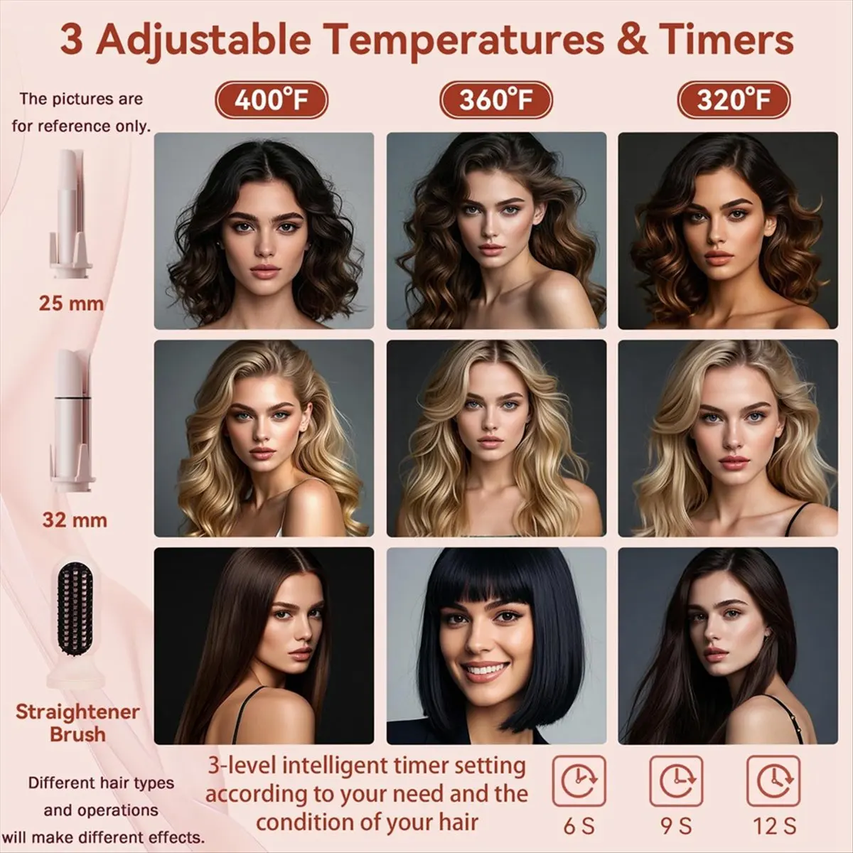 DT866 TO Automatic Curling Iron for Home Use with Multiple Curling Iron Replacement Heads and A Straightening Brush EU Plug