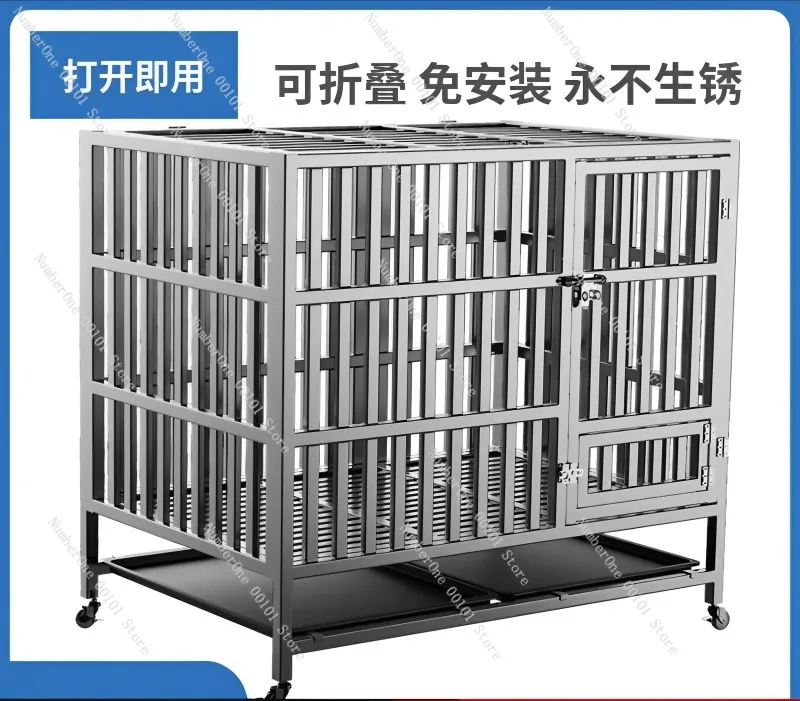 Heavy Duty 304 Stainless Steel Dog Crate for Large Medium Dogs Thickened Foldable Kennel No Assembly Pet Cage Home Indoor Villa