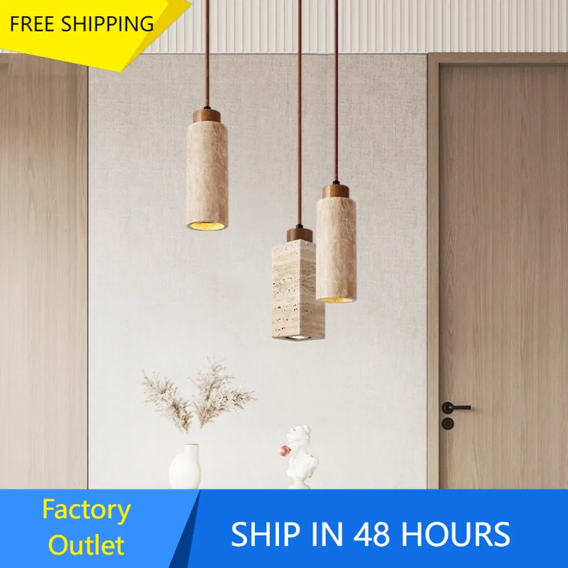 

Retro Stone Pendant Lights for Bedroom Bedside Kitchen Restaurant Cafe Decoration Wood Vintage Rock Ceiling Chandeliers Loft