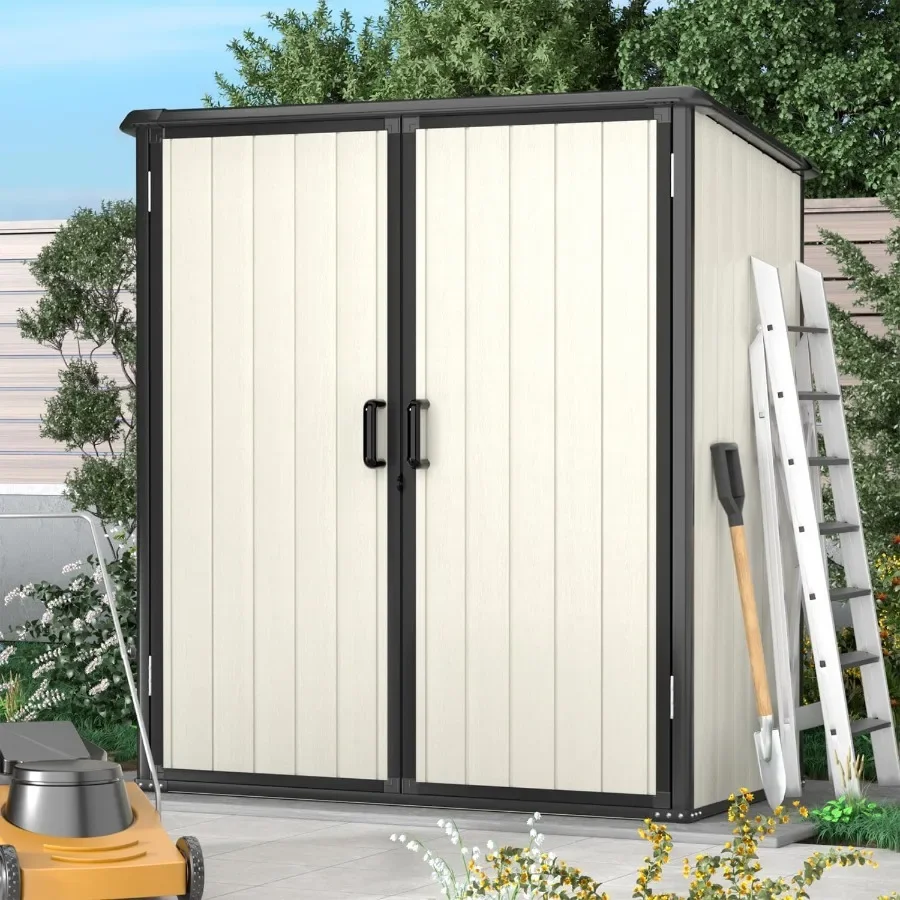 Outdoor Storage Shed for Backyard Use, Durable Polyethylene Material, Beige Color, Weather-resistant and Lockable Design