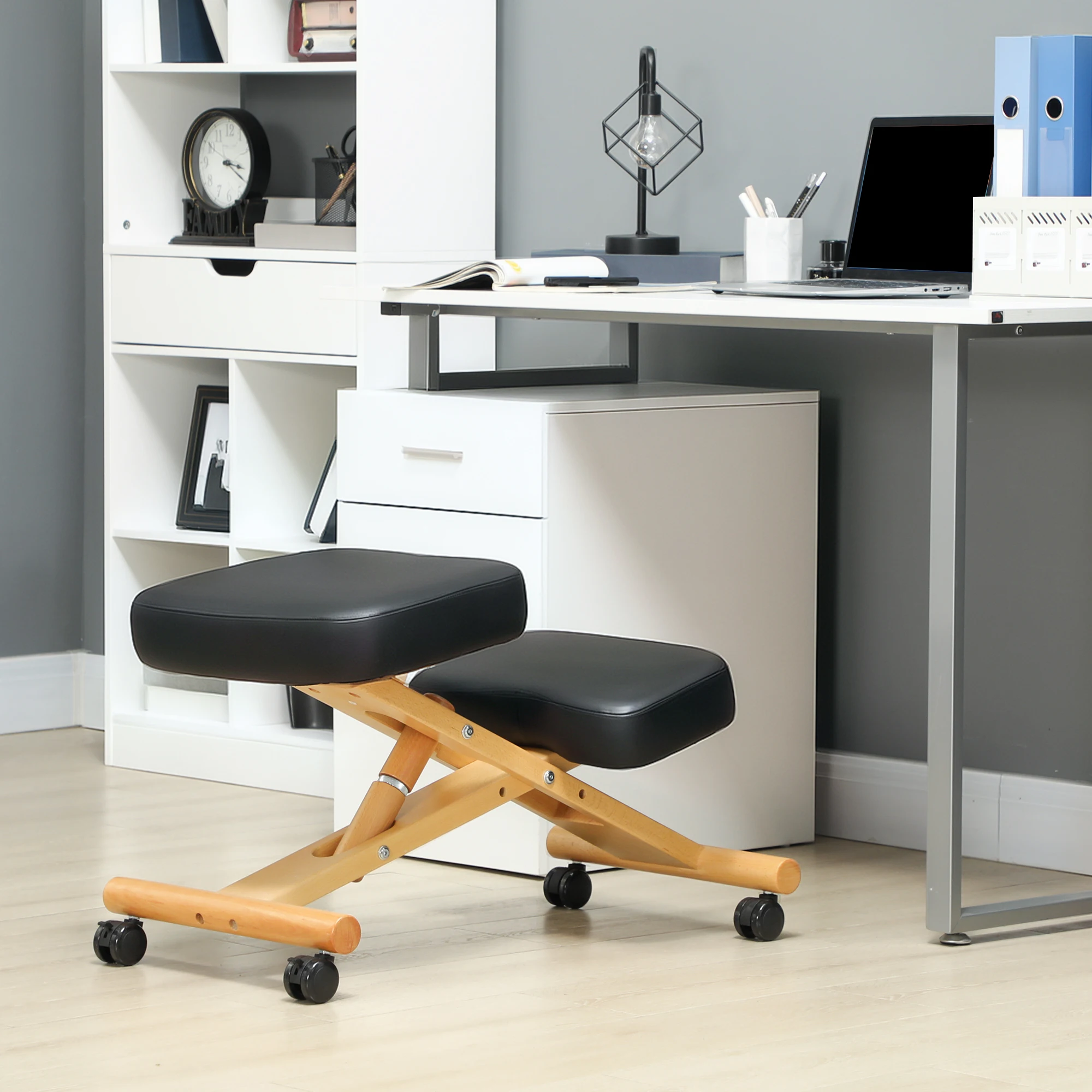 Silla Ergonómica De Rodillas Homcom Con Altura Ajustable, Silla Postural Ergonómica Para Oficina Y Hogar, Taburete Ergonómico