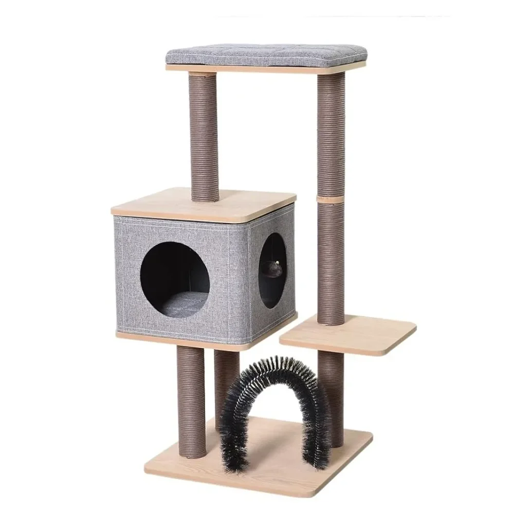 Three-Level Elevated Cat Tree Condo With Massage & Particle Board Toys for Cats  Free Tower Supplies Pet Home