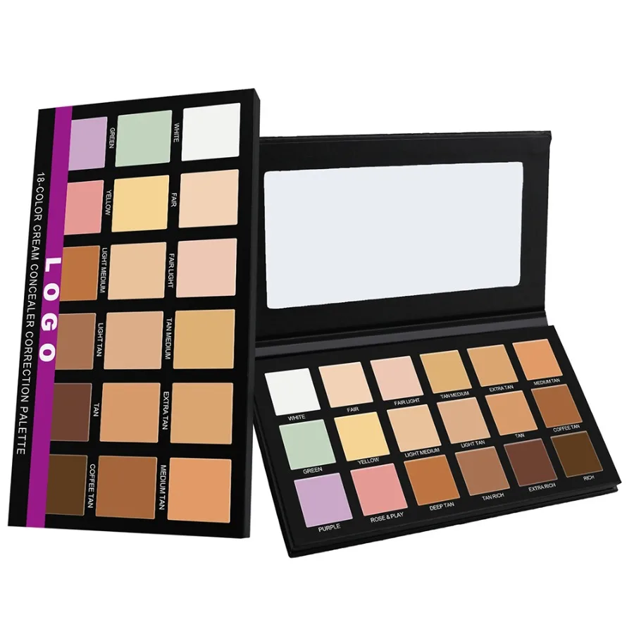 

Private Label 18-colors Waterproof Concealer Cream Palette Full Coverage 24h-lasting Non Sticky Lightweight Brighten Makeup Bulk