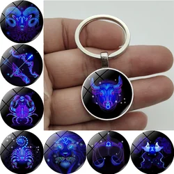 Fashion 12 Zodiac Key Chain Glass Pendant Zodiac Key Chain In Car Backpack Hanging Ornaments Key Chain Male and Female Gifts