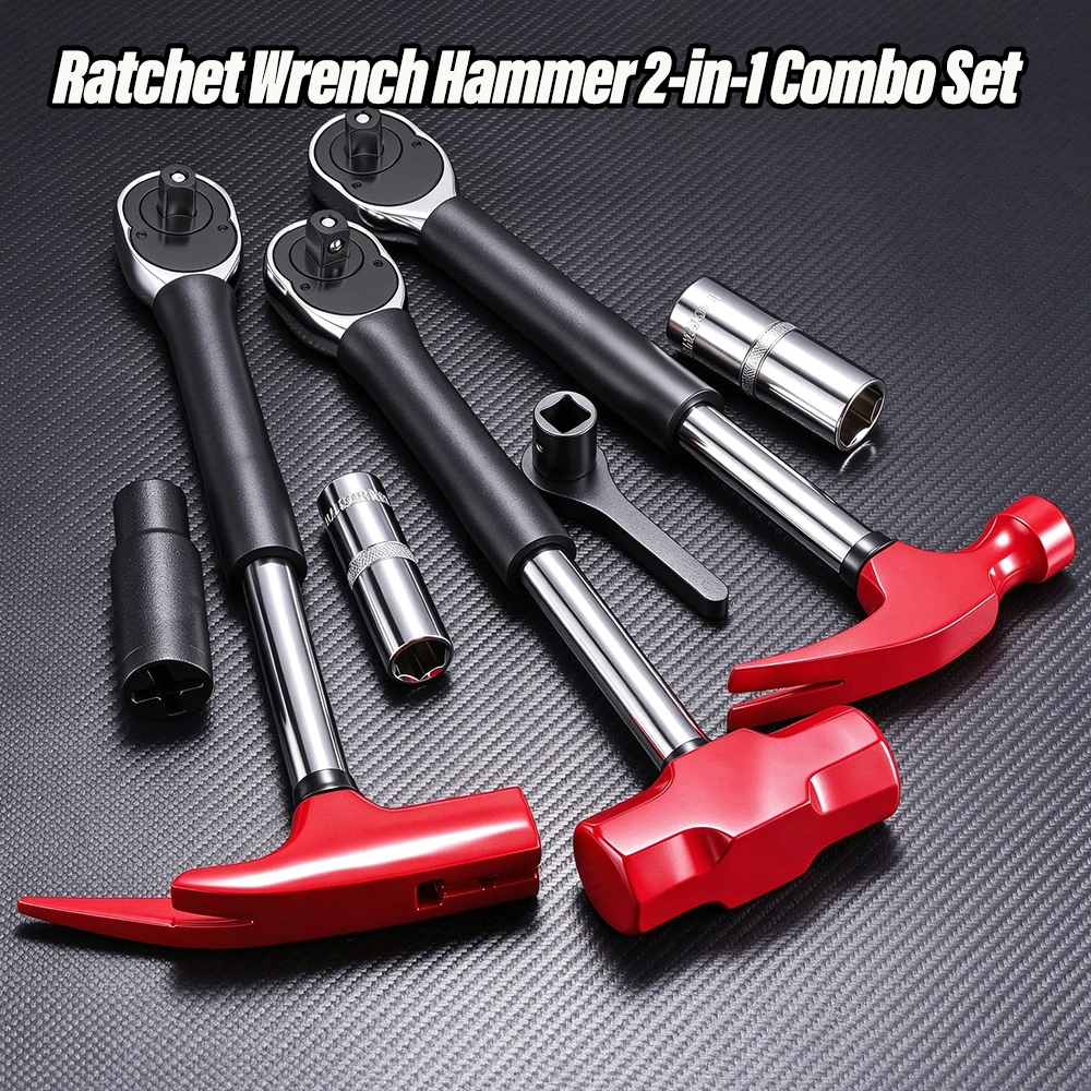 Multifunctional Claw Hammer With Built In Ratchet Wrench Heavy Duty Steel Nail Puller For Auto Repair Truck Cargo Strapping Tool
