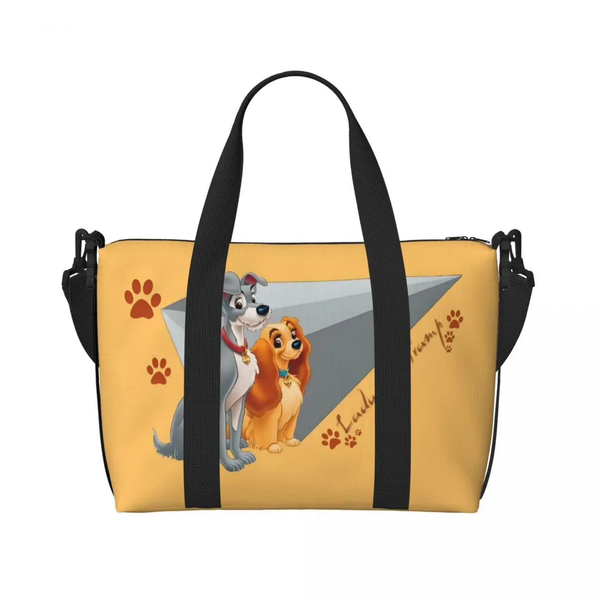 

Custom Large Lady And The Tramp Anime Tote Bag Women Cute Cartoon Shoulder Shopper Gym Beach Travel Bag