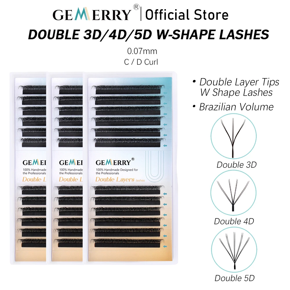 GEMERRY Cils en W 4D/6D/8D/10D à double pointe, éventail de volume préfabriqué en forme de W, 8-15mm, doux, fournitures de faux cils