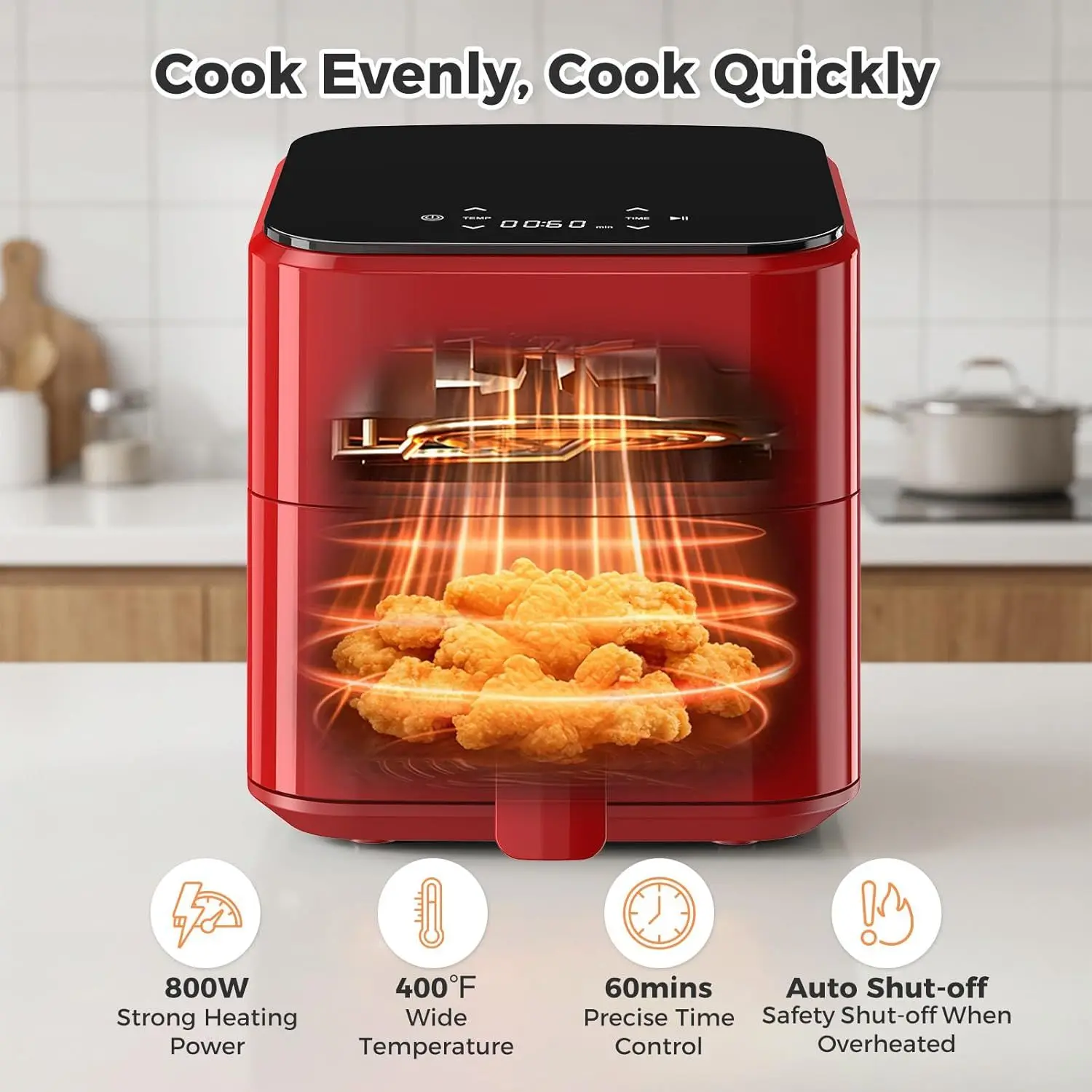 Digital air fryer, small design, up to 400 degrees Fahrenheit