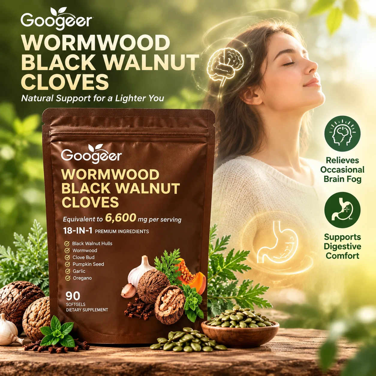 Wormwood Black Walnut Cloves Softgels Natural Gut Detox & Relieve Tiredness & Clear Mind with Pumpkin Seed 90pcs for Gut Health
