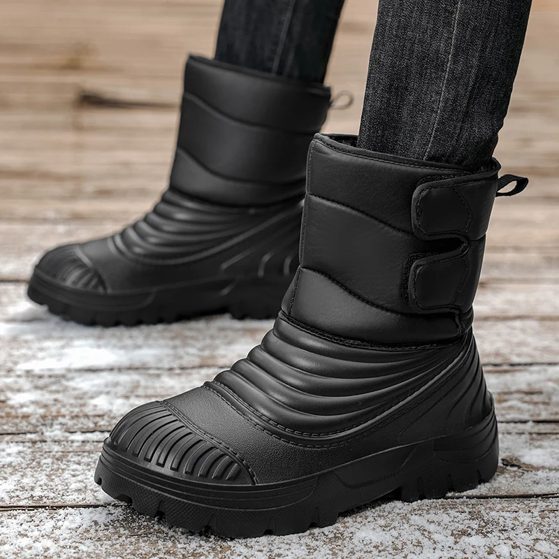 Men snow boots PU leather fur winter thick warm boots outdoor slip resistance for Men moccasins big szie 48 49 50 51