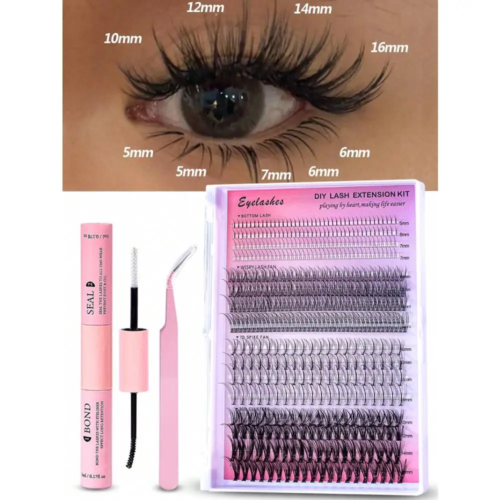 DIY Lash Extension Kit 480pcs Lash Clusters Individual Cluster Lash Extensions DIY Multi-type Mixed for Self Application at Home