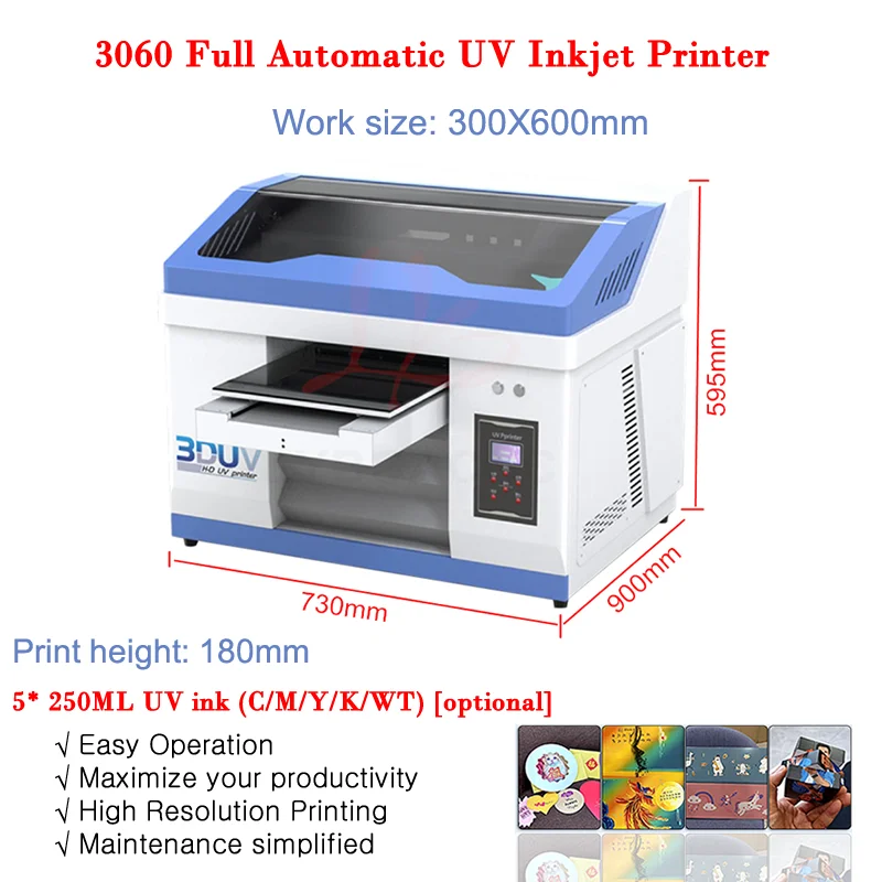 LY 3060 Full Automatic Flatbed Photo UV DTG Inkjet Printer Machine USB Infrared Ray Measure Max Work Size 300X600mm 2880 DPI