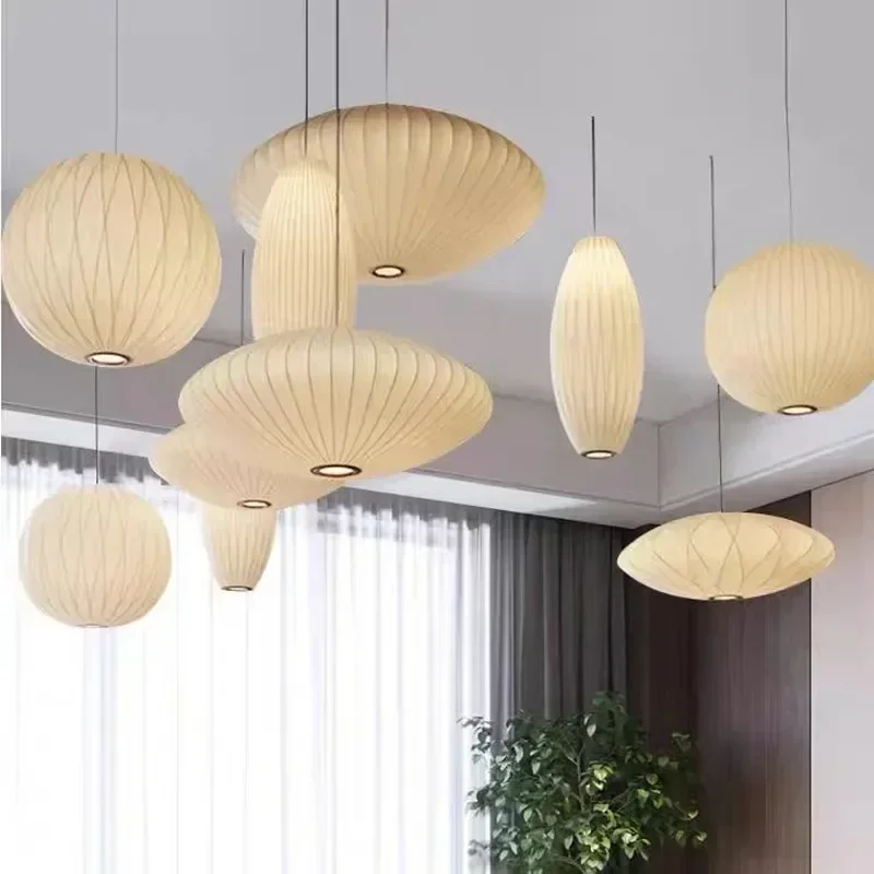 Luces colgantes Led de seda minimalistas nórdicas Wabi Sabi Lustre E27, lámpara colgante, lámpara de suspensión, Luminarias Led, accesorios de lámpara colgante