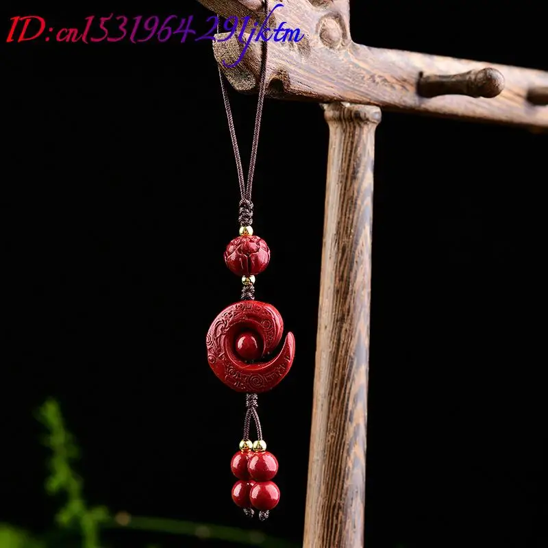 Real Cinnabar Lotus Keychain Gifts for Women Men Natural Jewelry Cute Designer Wristlet Fashion Car Accessories Lanyard Luxury