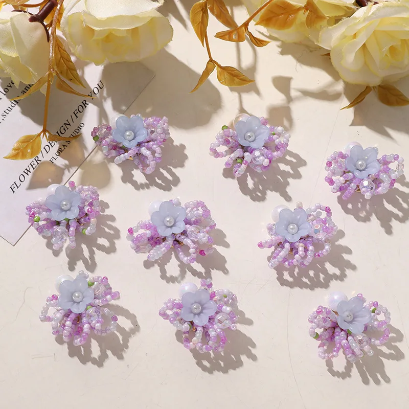 Shoe Charms 1 Piece Purple Frosted Beaded Lily Hollow Flower DIY Cute Decor for Jelly Clog Sandals Princess Crystal Korean