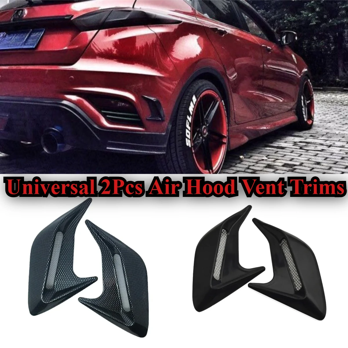 

Universal 2Pcs Air Hood Vent Trims Car Modification Supplies Hood Air Outlet Stickers Leaf Plate Car Shark Gills Stickers