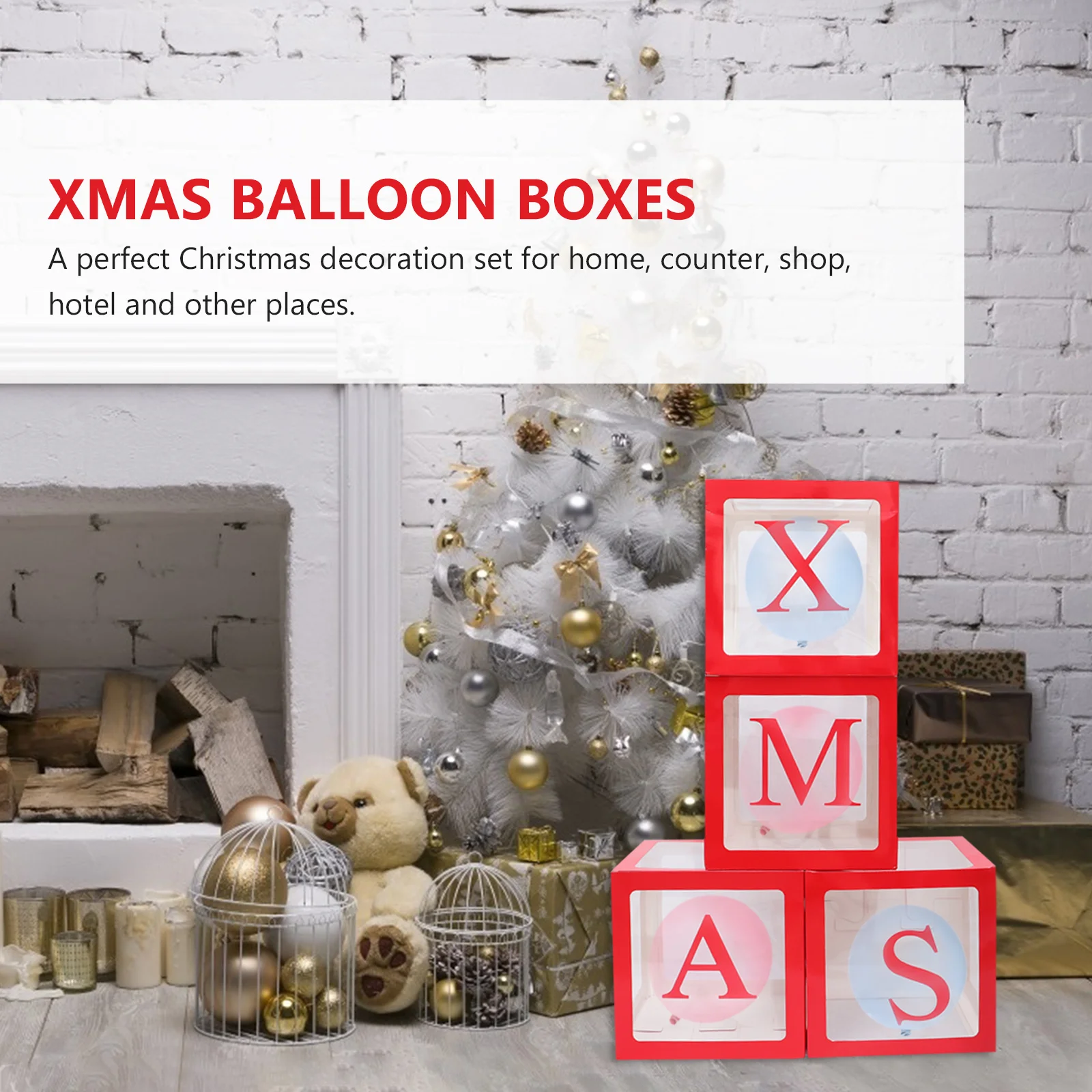 

1Set Xmas Balloon Boxes Transparent Display Christmas Party Supplies Fill Balloons String Lights Decorations Material