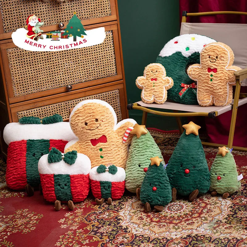 Creative Cute Christmas Plush Doll Gingerbread Man Christmas Tree Gift Box Wreath Super Soft Holiday Pillow Christmas Gift