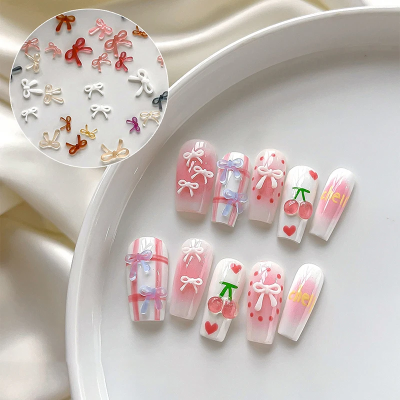 50pcs Resin Bow Nail Charm Bulk Mix Size 3D Ribbon Bowkont Mini Kawaii Nail Art Accessories DIY Cute Nails Decorations