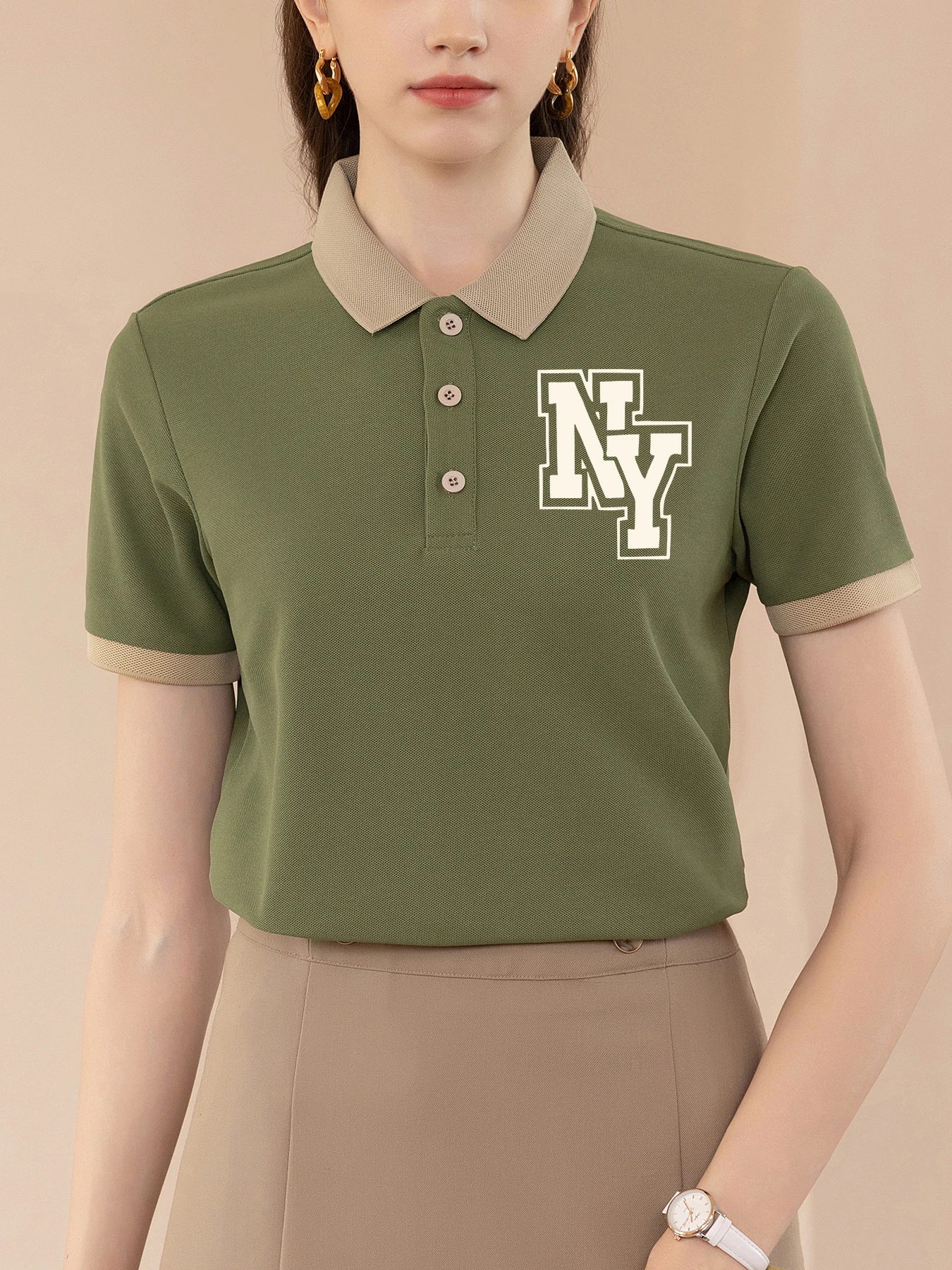 

New York Art Letter Print Women Polo Shirt Lapel Summer T Shirts All-Match Contrast Streetwear Golf Soft Woman Short Sleeve