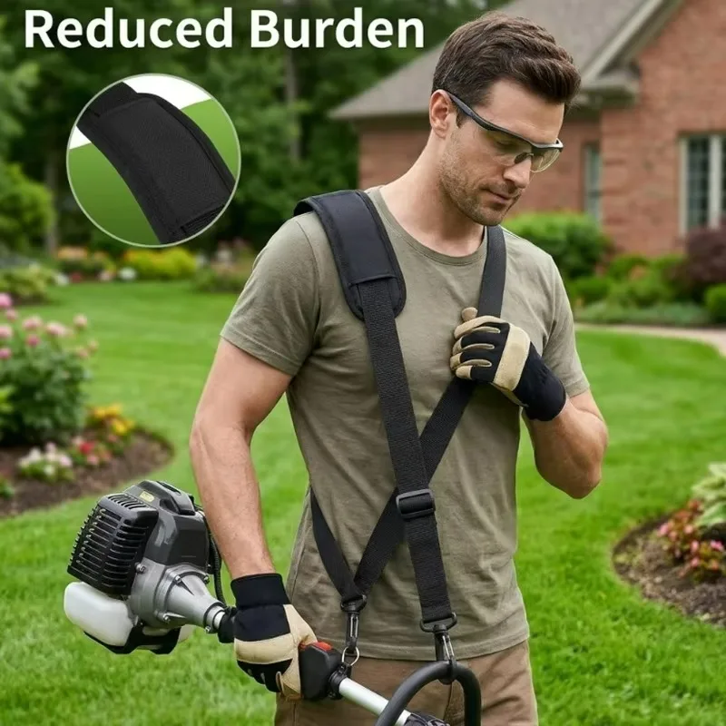 Brush Cutter Shoulder Strap Adjustable Trimmer Harness Polyester Lawn Mower Support Belt with Hook for Weed Trimming Garden Work