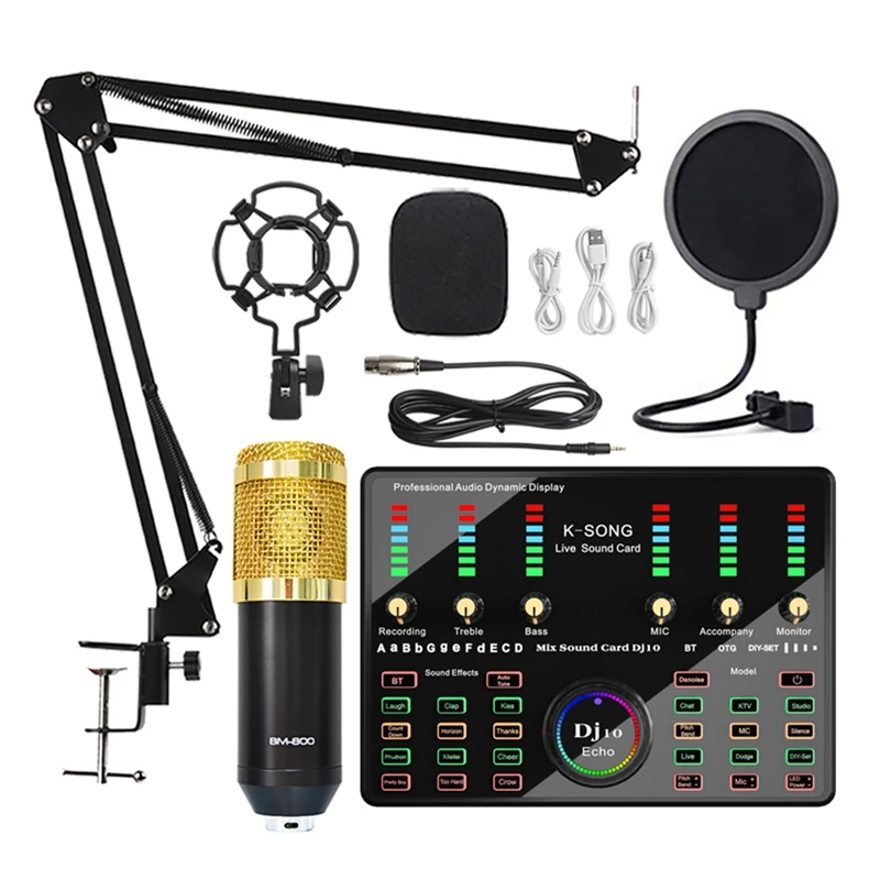 

BM 800 Microphone Bluetooth Wireless Karaoke With Live Streaming DJ10 Sound Card For PC Phone Singing Gaming