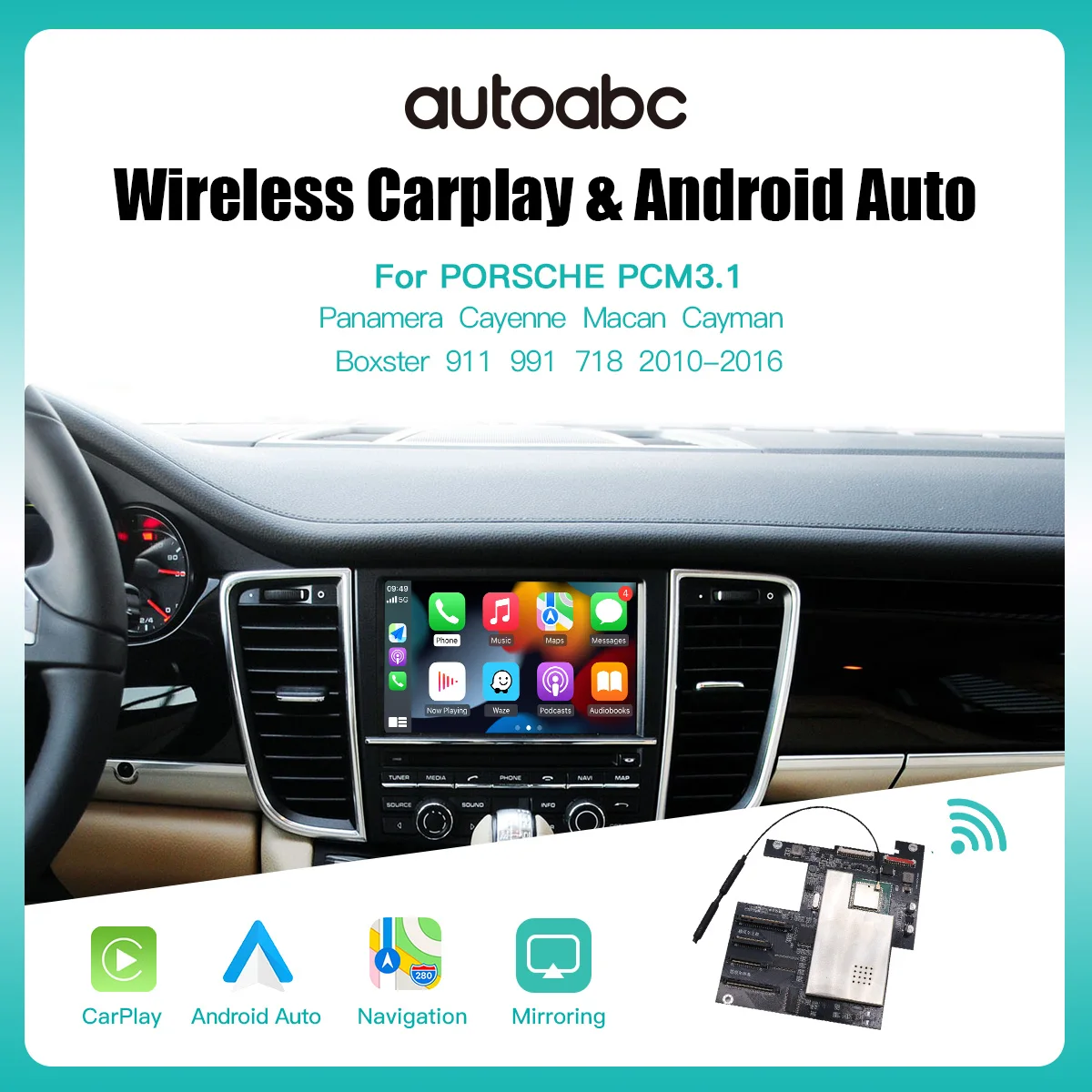 AUTOABC Wireless CarPlay Android Auto for Porsche Macan Cayman Cayenne Panamera PCM3.1 With Mirror Link AirPlay Functions