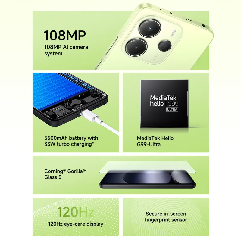 الإصدار العالمي الجديد لهاتف Xiaomi Redmi Note 14 4G الذكي 128GB / 256GB ROM 33W 5500mAh MTK Helio G99-Ultra 120 هرتز AMOLED 108MP