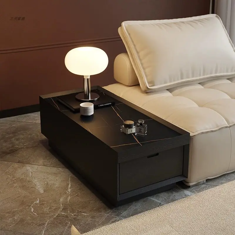 Living room sofa side cabinet Solid wood minimalist middle crevice cabinet edge corner light luxury rock slab armrest cabinet