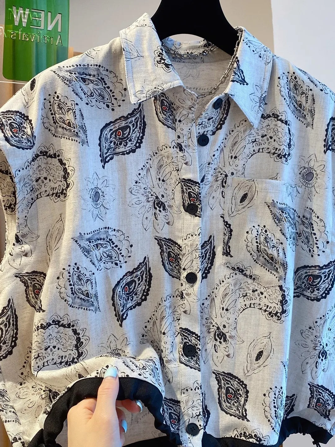 ay Svel Printed irt Women's High-End Summer New Sle Faion Sensation Top European Goods  Collar Regular Length