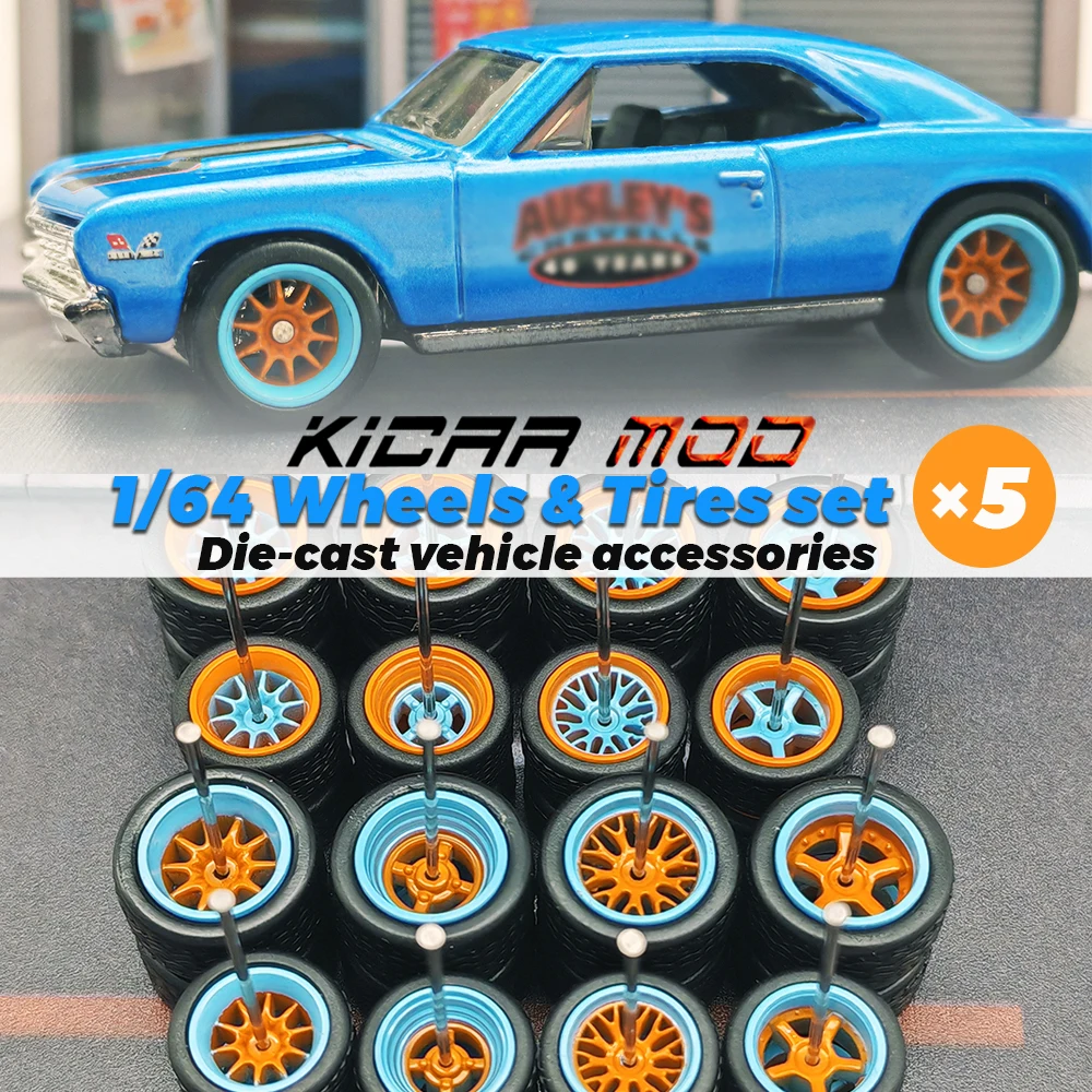 KICARMOD 1/64 걸프 휠 트레드 패턴 고무 타이어 앞바퀴 11mm 뒷바퀴 13mm 스포츠카용 교체 부품 5세트