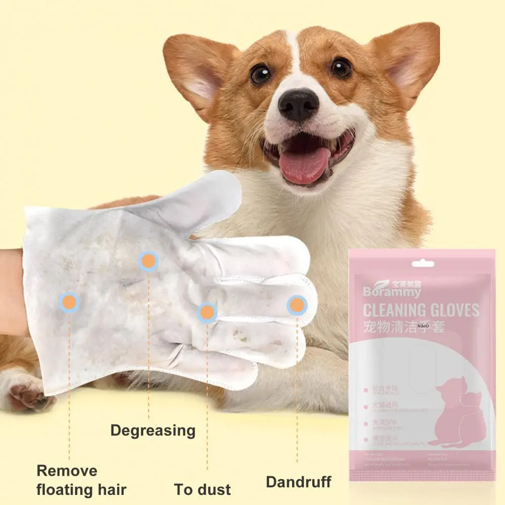 5Pcs/Set  Pet Cleaning Gloves Smooth Surface Cleaning Multifunctional Single Use Waterless Pet Wipes Hypoallergenic Glove for Ho