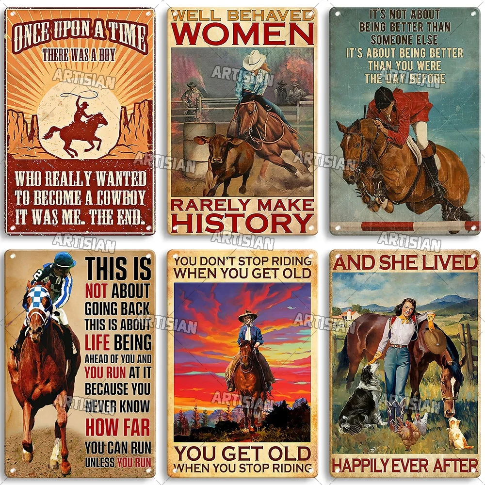 Artsian Horse Metal Plate Cowgirl Tin Poster Country Girl Poster decorativo Cowboy Wall Decor Garage Bar Pub Club Hotel Kitchen