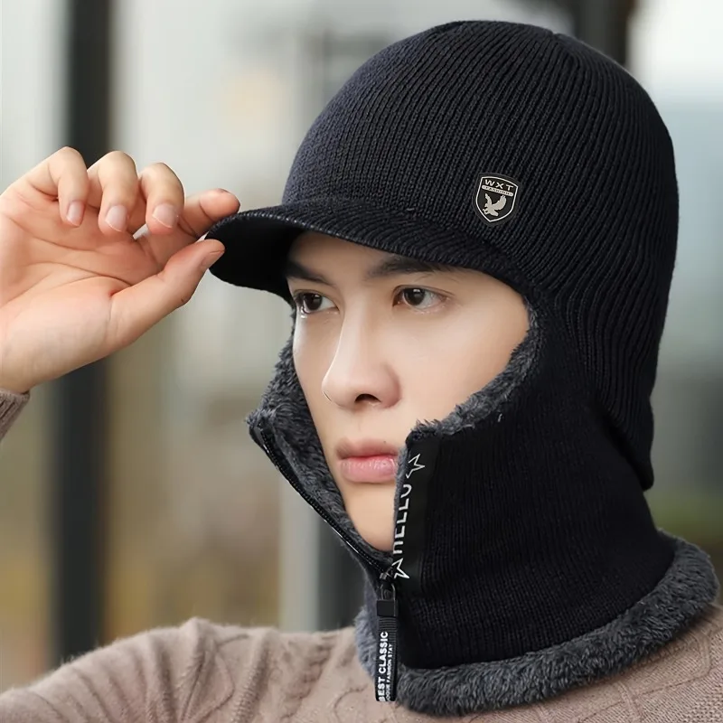 Chapéu de inverno masculino com forro – gorro grosso para frio extremo, à prova de vento, quente, ajuste confortável e secagem rápida - esqui ao ar livre