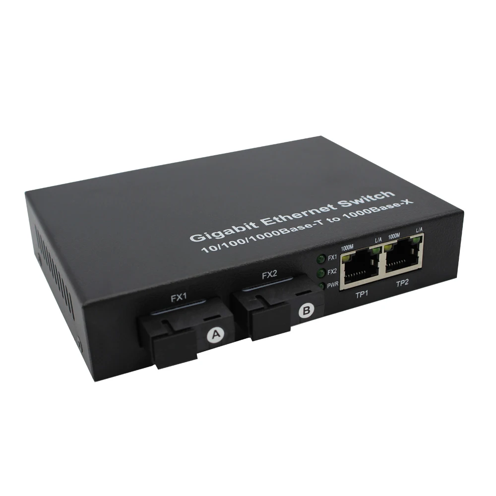 Gigabit Fiber Media Converter 2*10/100/1000 RJ45 Port to 2*1000M SC Port Dual Fiber SM 20km Fiber Ethernet Network Switch