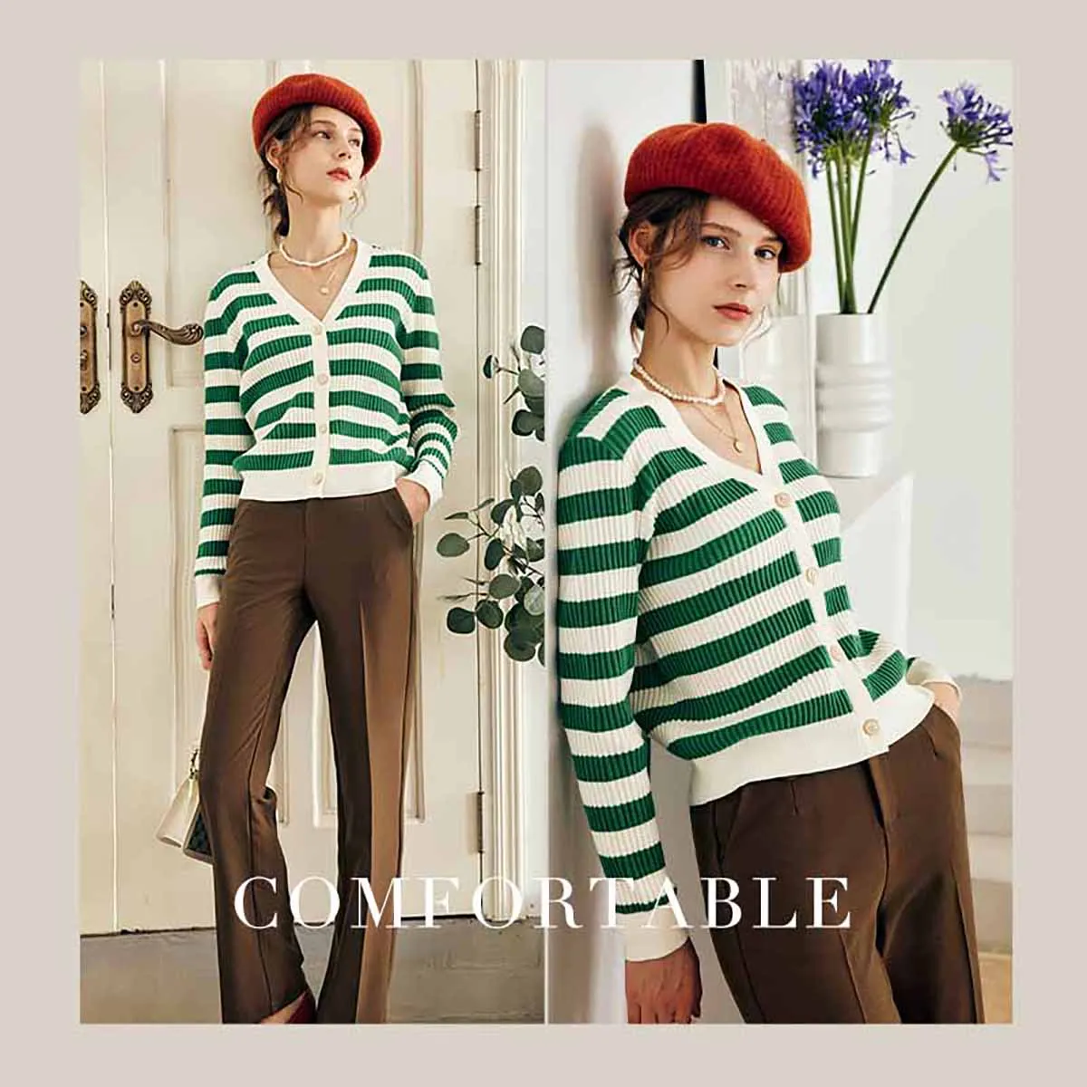 

OLrain Women's Knitted Striped Cardigan Autumn 2025 French Vintage V-neck Knitwears Ladies Long Sleeve Tops Woman O22QM63580