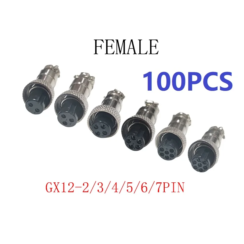 

100PCS 12mm Aviation Socket Female Connector Metal Wire Circular Socket GX12-2Pin/3Pin/4Pin/5Pin/6Pin/7Pin