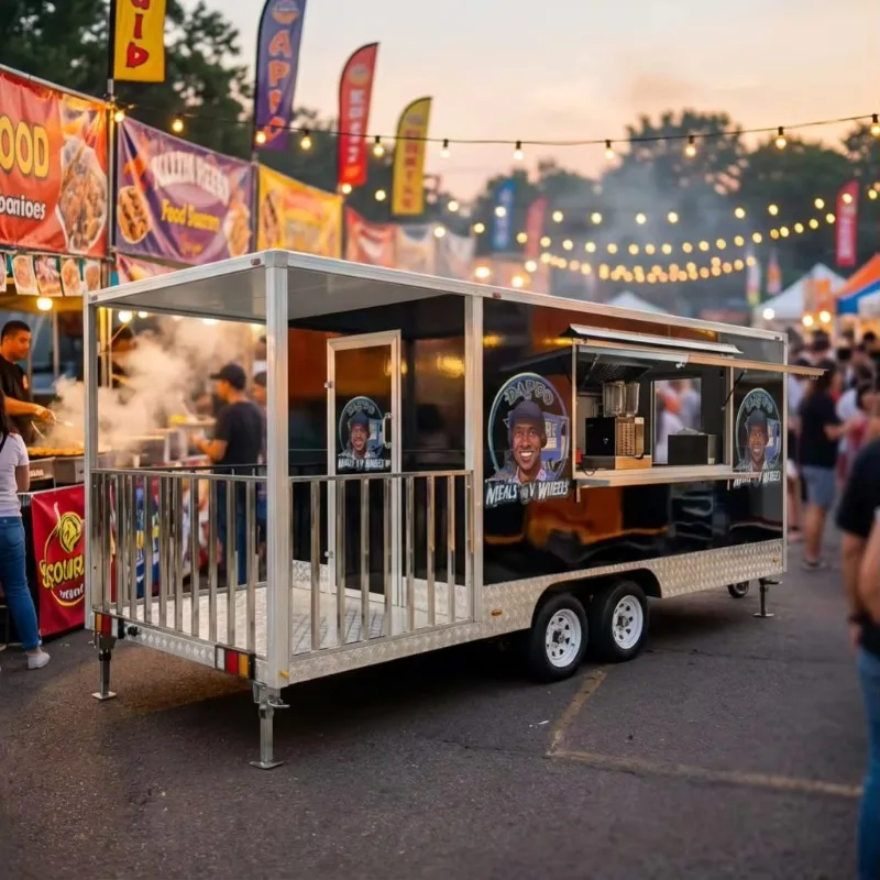 Customized 6ft 10ft 11ft Mobile Food Cart Fast Food Trailer Refrigerator Fryer Griddle For Restaurants New Fiberglass