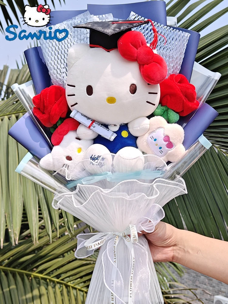 

Sanrio Kawaii Hello Kitty букеты для выпускного Мультяшные куклы с выпускной шапки Плюшевые аниме подарки на выпускной девушки