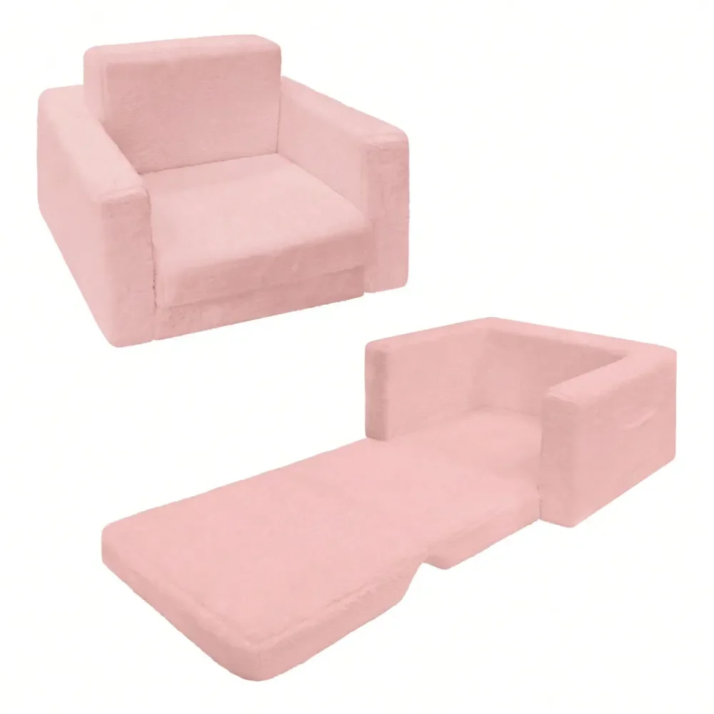 

Chairs For Toddler, 2In1 Toddler Soft Sherpa Couch Fold Out, Convertible Sofa To Lounger For Girls And Boys, Grey,Pink,Cream