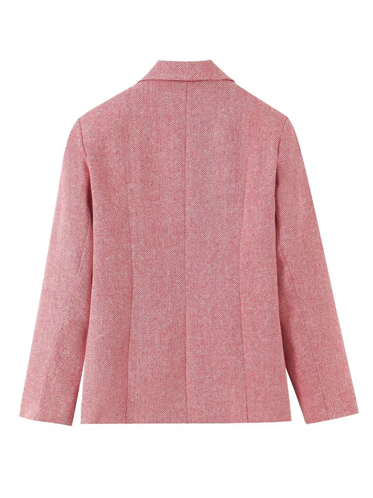 HH Woman Early Fashion Double Breasted Decoration Waist Blazer Female Spring Slim Long Sleeves Turn-down Collar Commuting Coat