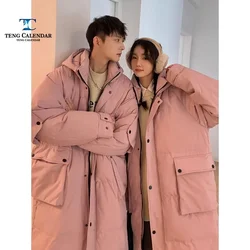 Unisex Loose and Thick Hooded Couple Coat, Fashionable and Versatile Down Jacket, Medium to Long, Winter, New Style