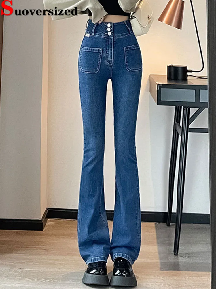 

High Waist Skinny Stretch Flare Jeans Spring Casual Slim Denim Pants Woman Y2k Clothes Streetwear Korean Fashion Kot Pantolon