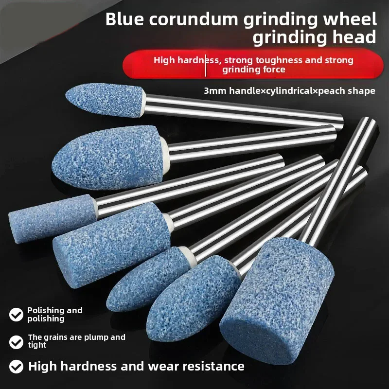 Blue Corundum Small Grinding Wheel Grinding Head 3mm Handle Flint Electric Grinding Head  Metal Rust Removal Polishing