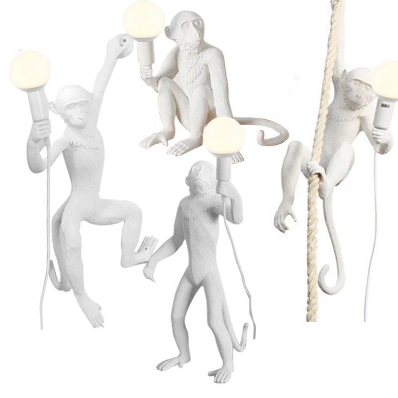 Modern creative design Resin Monkey Loft Vintage Hemp Rope Pendant Light for Home Lighting Bar Cafe Retro Hanging Pendant lamp